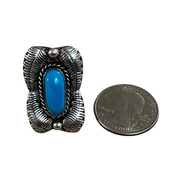 Vintage Turquoise Ring, Sterling Silver Native American Ring Sz 5.5 and 6.5 - Picture 4 of 12